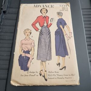 Rare Vintage 1950's Advance Pattern 5422: design by Helen Rose for Jane Powell